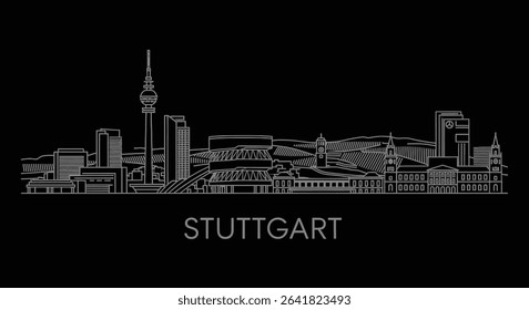 Stuttgart Skyline with Germany, Cityscape, and Line Art.