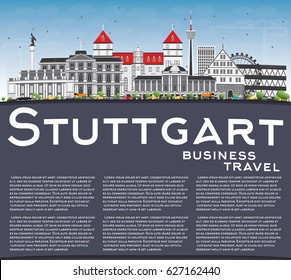 Stuttgart Skyline with Gray Buildings, Blue Sky and Copy Space. Vector Illustration. Business Travel and Tourism Concept with Historic Architecture. Image for Presentation Banner Placard and Web Site.
