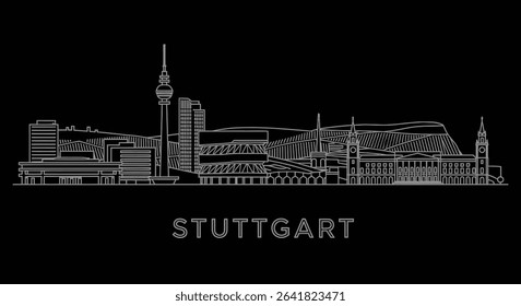 Stuttgart Skyline Line Art with Black Background.