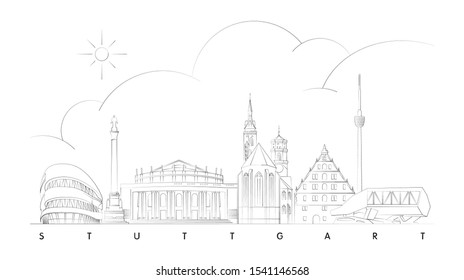 Stuttgart skyline minimal linear vector illustration and typography design, Germany