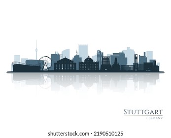 Silueta de perfil de Stuttgart con reflexión. Landscape Stuttgart, Alemania. Ilustración vectorial.