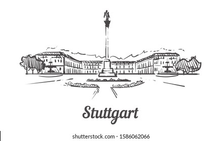 Stuttgart skyline sketch. Stuttgart hand drawn illustration isolated on white background.