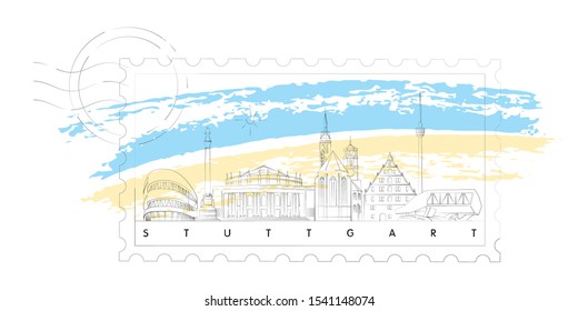 Stuttgart skyline stamp vector illustration and typography design, Germany