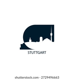 Stuttgart vector icon with skyline, panoramic view, outlook shape. Germany city landmarks logo concept. Flat isolated graphic, badge