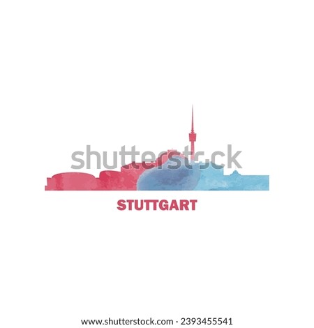 Stuttgart watercolor cityscape skyline city panorama vector flat modern logo, icon. Germany Baden Württemberg town emblem concept with landmarks and building silhouettes. Isolated graphic