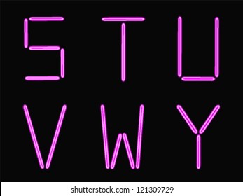 S,T,U,V,W,Y alphabet pink neon