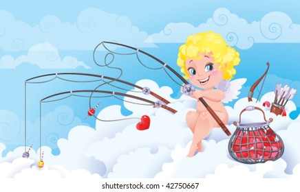 St.Valentine cartoon with funny Cupid