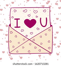 St.Valentine`s Day doodle elements of love letters with a declaration of love. Gift for February 14th. Love message. Love, romance, recognition. Valentine's card. Printing for cards, invitations