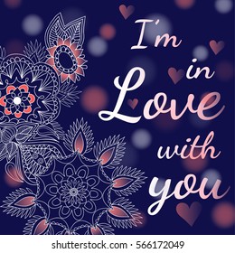 St.Valentine's Day Greeting card in blue and pink colors. I'm in love with you 