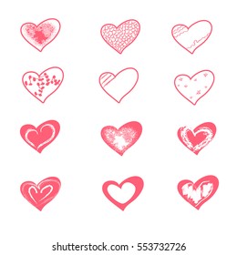 St.Valentine`s day hearts set. set of different heart shapes on white background.