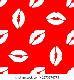 St.Valentines Day seamless pattern with lips on red background. Vector for cards, banners, wrapping paper, posters, scrapbooking, pillow, cups and fabric design. 
