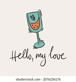 St.Valentine's day vector illustration in boho colours. Hand drawn elements with hearts and lettering. For posters, cards, invitations.