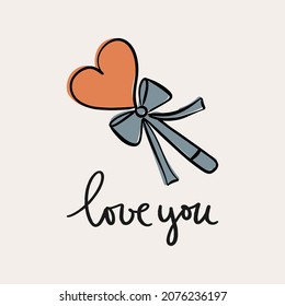 St.Valentine's day vector illustration in boho colours. Hand drawn elements with hearts and lettering. For posters, cards, invitations.