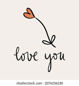 St.Valentine's day vector illustration in boho colours. Hand drawn elements with hearts and lettering. For posters, cards, invitations.