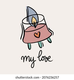 St.Valentine's day vector illustration in boho colours. Hand drawn elements with hearts and lettering. For posters, cards, invitations.