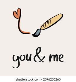 St.Valentine's day vector illustration in boho colours. Hand drawn elements with hearts and lettering. For posters, cards, invitations.
