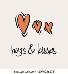 St.Valentine's day vector illustration in boho colours. Hand drawn elements with hearts and lettering. For posters, cards, invitations.