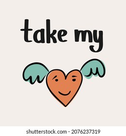 St.Valentine's day vector illustration in boho colours. Hand drawn elements with hearts and lettering. For posters, cards, invitations.