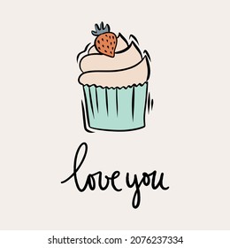 St.Valentine's day vector illustration in boho colours. Hand drawn elements with hearts and lettering. For posters, cards, invitations.