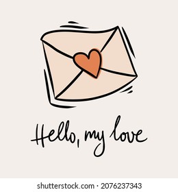 St.Valentine's day vector illustration in boho colours. Hand drawn elements with hearts and lettering. For posters, cards, invitations.