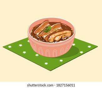 Stweed pork with herb in a bowl, food vector illustration