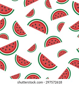 Style abstract geometric background. Cute seamless pattern with watermelon slices. Vector illustration. Simple ornament with melon.