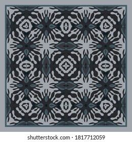Style abstract pattern in oriental style. Square ornament for scarves, pillows, for printing on fabric or paper. Scarf design.