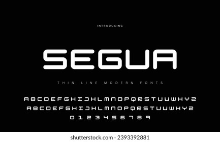 Stilalphabet. Dünne Segmentlinie Schriftart, minimalistischer Typ für modernes futuristisches Logo, elegantes Monogramm, digitales Gerät und menschliche Grafik. Minimale Stilbriefe, Vektortypografie-Design.