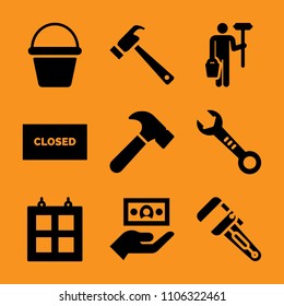 style, apartment, closed, appliance, shape and earn icon vector set. Flat vector design with filled icons. Designed for web and software interfaces