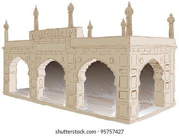 The style of architecture Islamist Afghanistan. Vector illustration.