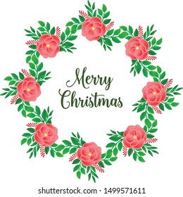 Style banner of merry christmas, with design beautiful green leaf flower frame. Vector