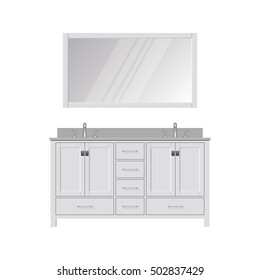 Style Bathroom Vanity and Mirror. Dressing Table. Realistic vector illustration.