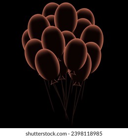 Globos estilo cumpleaños aislados en fondo negro. Celebración Apricot aplasta las burbujas. La ilustración vectorial puede usar tarjeta de saludo, banner, portada de afiches y medios sociales. 