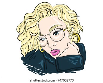 Style Blonde Woman in Glasses Vector Illustration