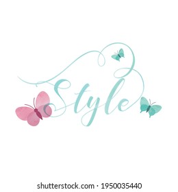 style butterfly calligraphy typography script logo vector