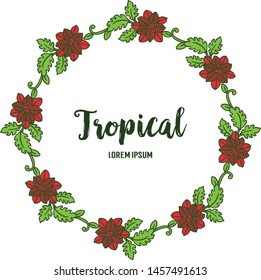 Style of card tropical, wreath frame and plant with leaves green color. Vector