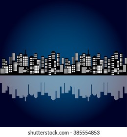 Style Cartoon Night City Skyline Background.