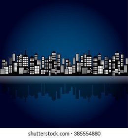 Style Cartoon Night City Skyline Background.