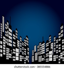 Style Cartoon Night City Skyline Background.