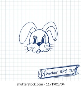 Style of children's drawing. Doodle drawing on a sheet of notebook. Rabbit. Contour