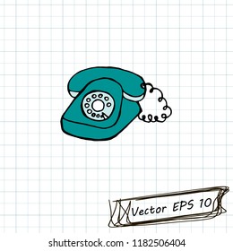 Style of children's drawing. Doodle drawing on a sheet of notebook. Old phone