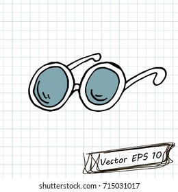 Style of children's drawing. Doodle drawing on a sheet of notebook. Glasses
