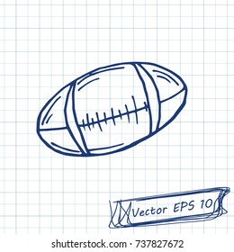 Style of children's drawing. Doodle drawing on a sheet of notebook. Rugby Ball. Contour