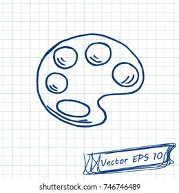 Style of children's drawing. Doodle drawing on a sheet of notebook. Palette. Contour
