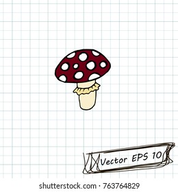 Style of children's drawing. Doodle drawing on a sheet of notebook. Amanita
