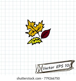 Style of children's drawing. Doodle drawing on a sheet of notebook. Autumn leaves