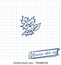 Style of children's drawing. Doodle drawing on a sheet of notebook. Autumn leaves. Contour