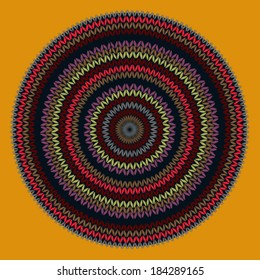 Style Circle Simple Color Vector Needlework Background, Ornamental Round Knitted Pattern