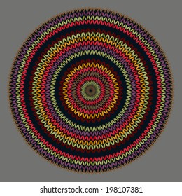 Style Circle Simple Color Vector Needlework Background, Ornamental Round Knitted Pattern