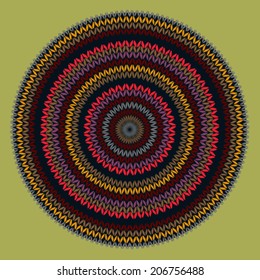 Style Circle Simple Color Vector Needlework Background, Ornamental Round Knitted Pattern